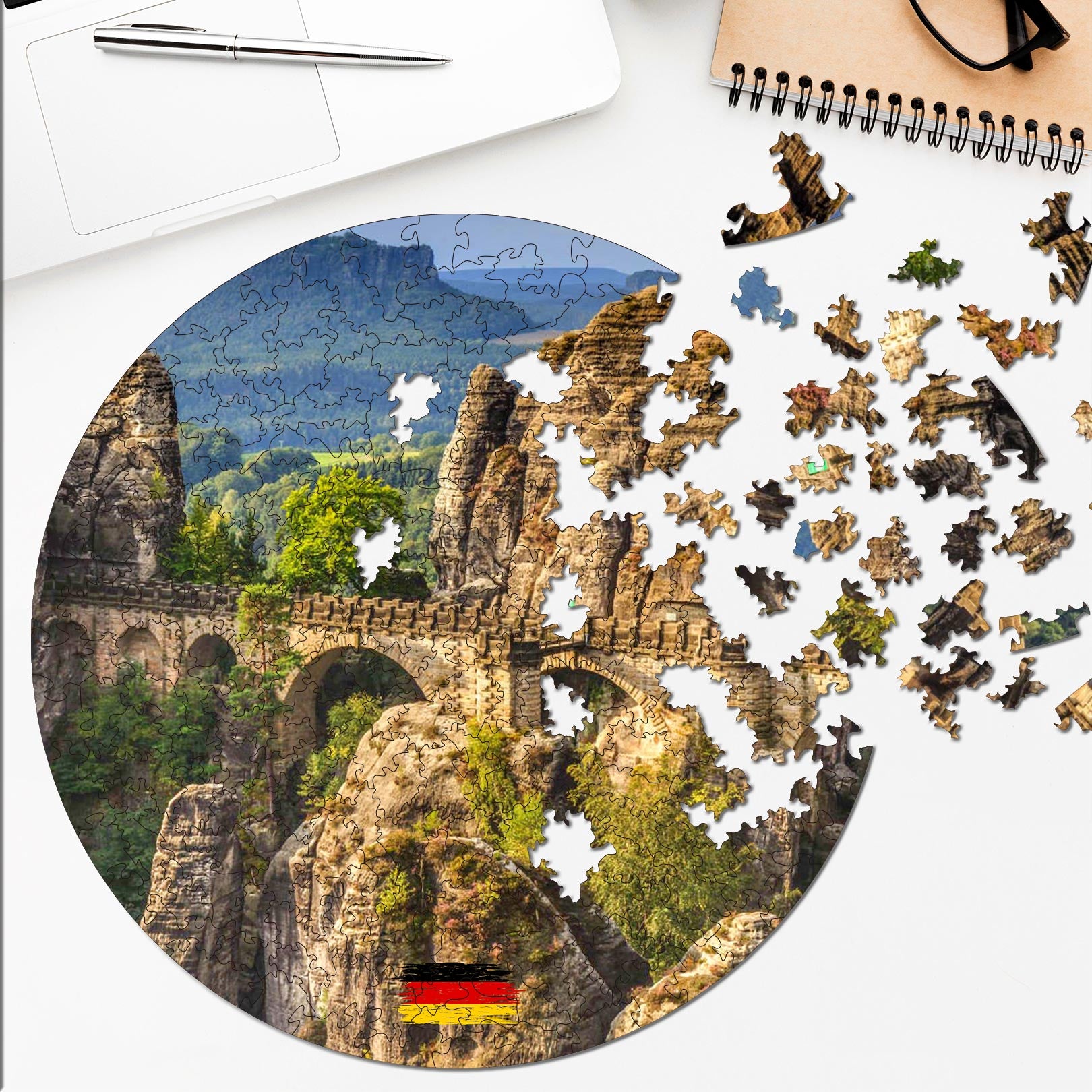Wooden circular MiMi puzzles "Bastai Rocks and Bridge. Germany"