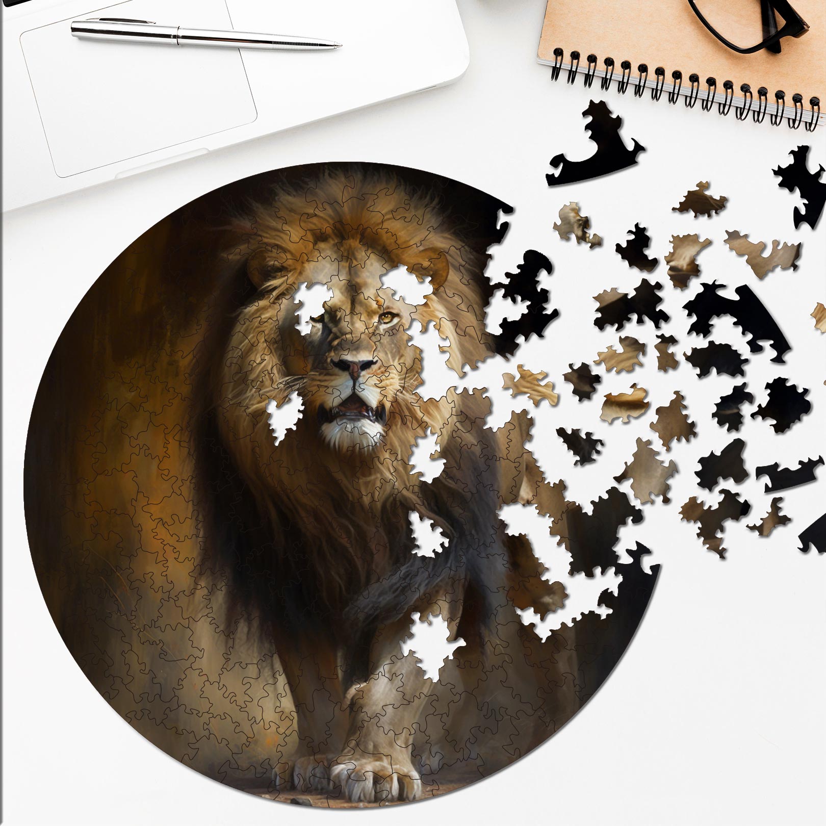 Wooden circular MiMi puzzles "Mighty Lion Painting"