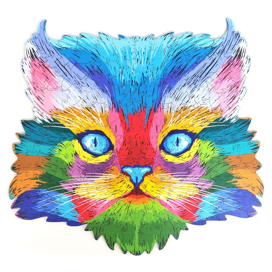 Colorful Wooden Cat Puzzle 'MiMi Kitty' - Unique Shape Jigsaw for Adults and Kids