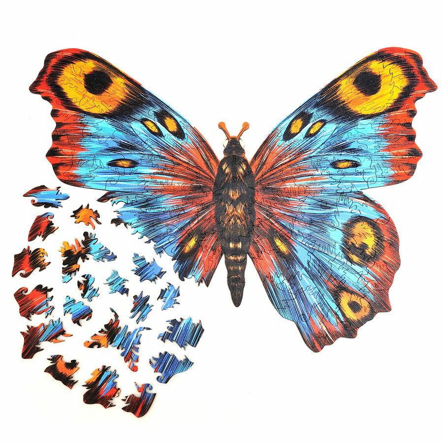 Colorful Wooden Butterfly Puzzle 'Flutter Wings' - Unique Shape Jigsaw for Adults and Kids