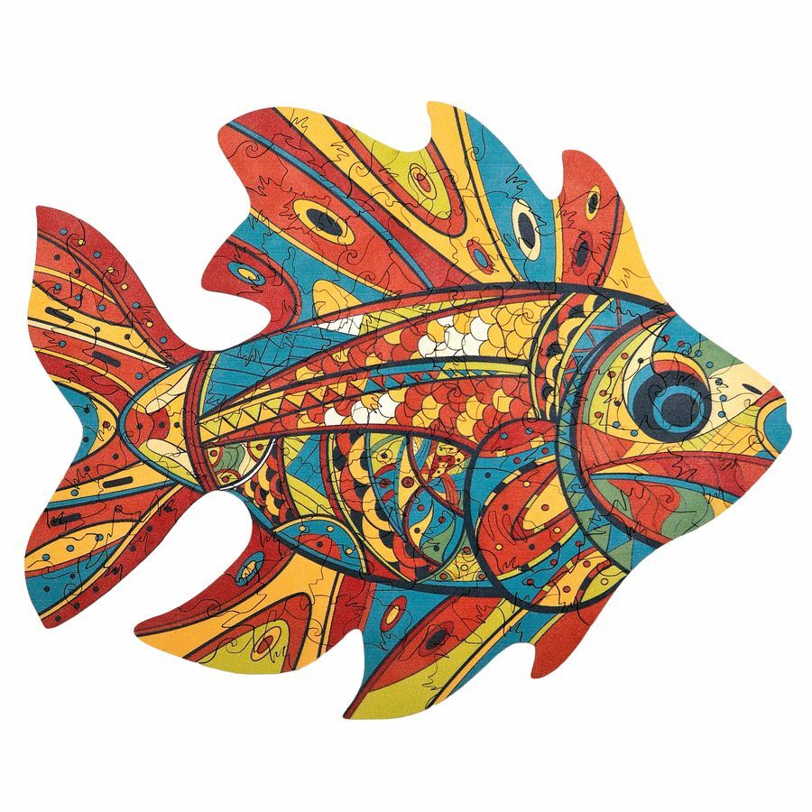 Colorful Wooden Fish Puzzle 'Coral Reef Rhapsody' - Unique Shape Jigsaw for Adults and Kids