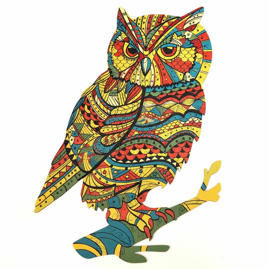 Colorful Wooden Owl Puzzle 'Wisdom's Kaleidoscope' - Unique Shape Jigsaw for Adults and Kids