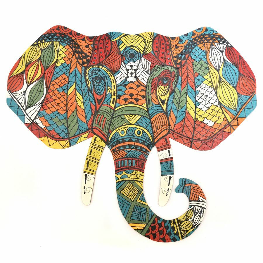 Colorful Wooden Elephant Puzzle 'Mosaic Mammoth' - Unique Shape Jigsaw for Adults and Kids