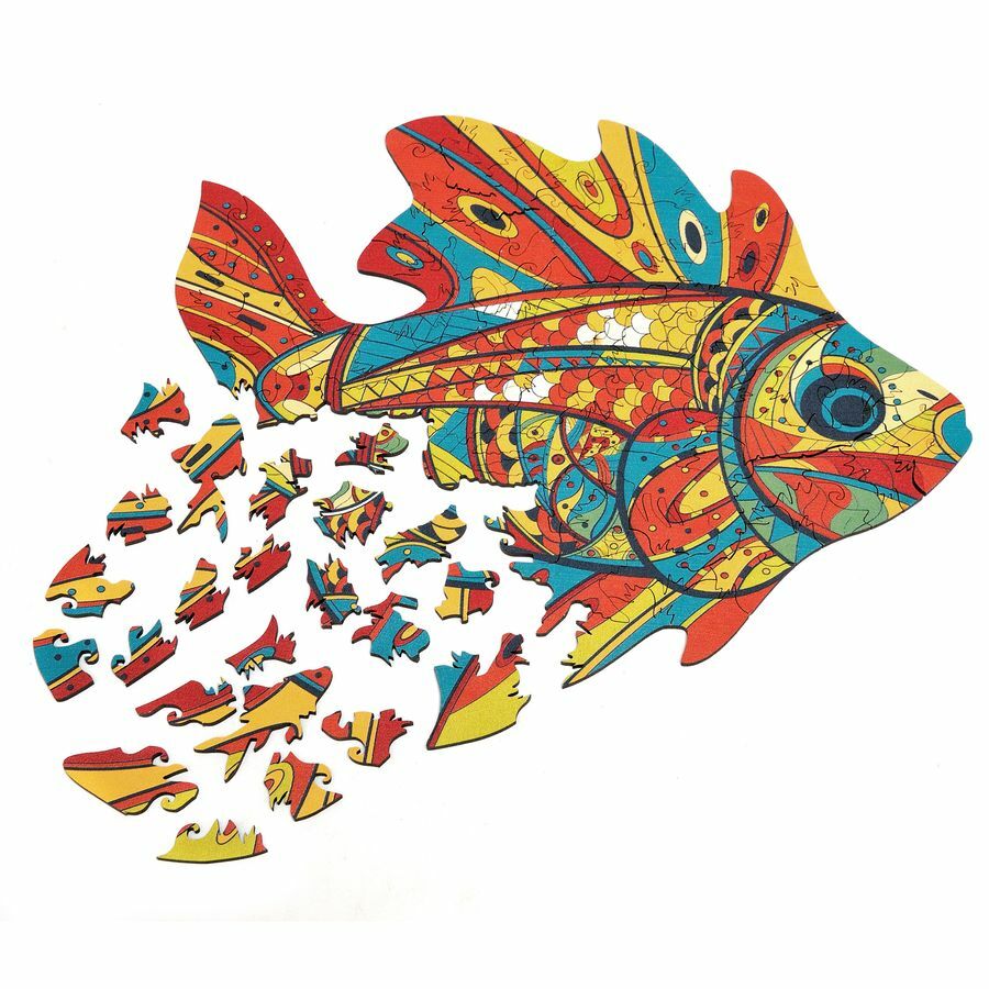 Colorful Wooden Fish Puzzle 'Coral Reef Rhapsody' - Unique Shape Jigsaw for Adults and Kids