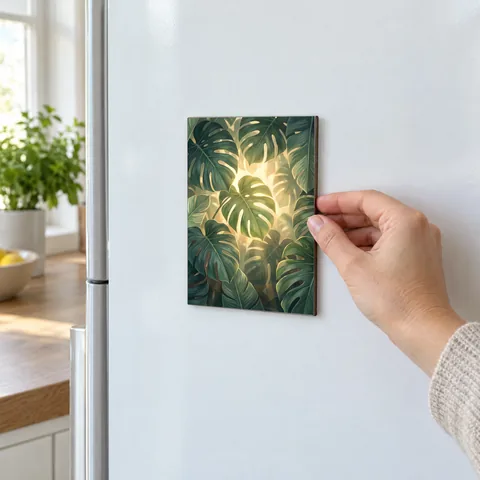 Holzposter als Magnet A6 an einer Kühlschranktür
