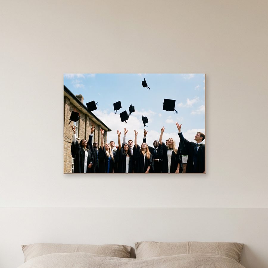 Holzposter mit einem Foto zum Thema Abschluss