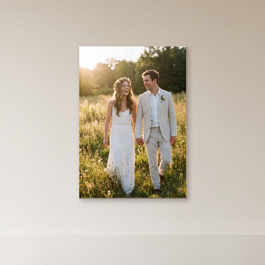 Holzposter mit einem Foto zum Thema Hochzeit