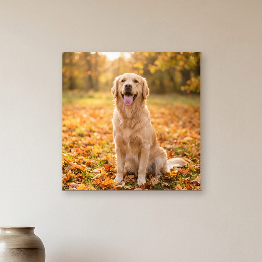 Holzposter mit einem Foto zum Thema Hund